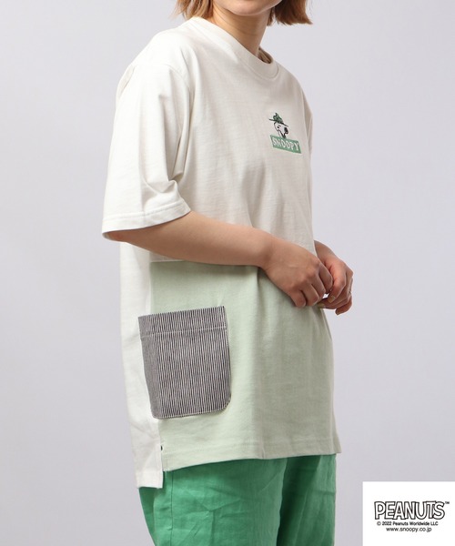 PEANUTS(ピーナッツ)の「PEANUTS スヌーピー ドロップショルダー ヘビーウェイト 切り替え Tシャツ(Tシャツ/カットソー・レディース・ベージュ/チャコール/グレー・S/M/L)」の5枚目の写真