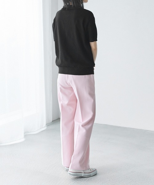 Chaco closet（チャコ クローゼット）の「リネンライク鹿の子編み半袖ニットポロシャツ（ポロシャツ・レディース・ブラック/アイボリー/オレンジ/ネイビー/ブラック×ホワイト/ブラウン/グリーン・FREE）」の8枚目の写真