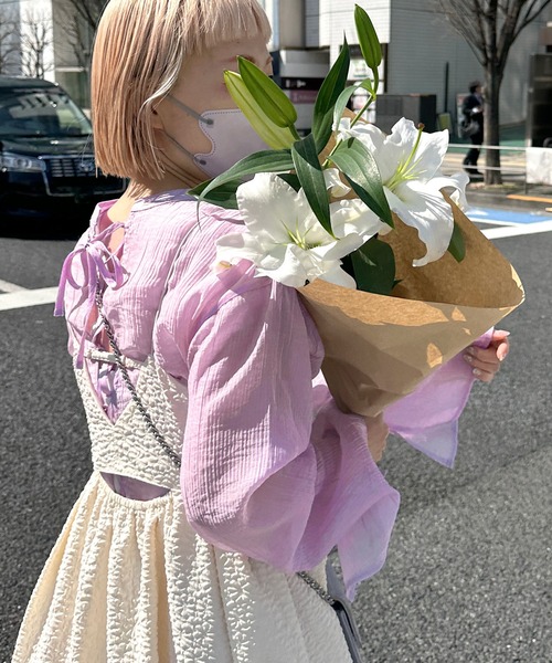 Alley by w closet(アリーバイダブルクローゼット)の「【前後2WAY/Alley】レースアップシアーシャツ(シャツ/ブラウス・レディース・ピンク/ラベンダー/オフホワイト・FREE)」の2枚目の写真