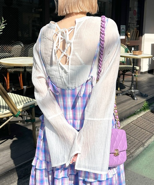 Alley by w closet(アリーバイダブルクローゼット)の「【前後2WAY/Alley】レースアップシアーシャツ(シャツ/ブラウス・レディース・ピンク/ラベンダー/オフホワイト・FREE)」の1枚目の写真