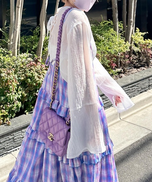 Alley by w closet(アリーバイダブルクローゼット)の「【前後2WAY/Alley】レースアップシアーシャツ(シャツ/ブラウス・レディース・ピンク/ラベンダー/オフホワイト・FREE)」の13枚目の写真