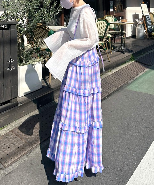 Alley by w closet(アリーバイダブルクローゼット)の「【前後2WAY/Alley】レースアップシアーシャツ(シャツ/ブラウス・レディース・ピンク/ラベンダー/オフホワイト・FREE)」の5枚目の写真