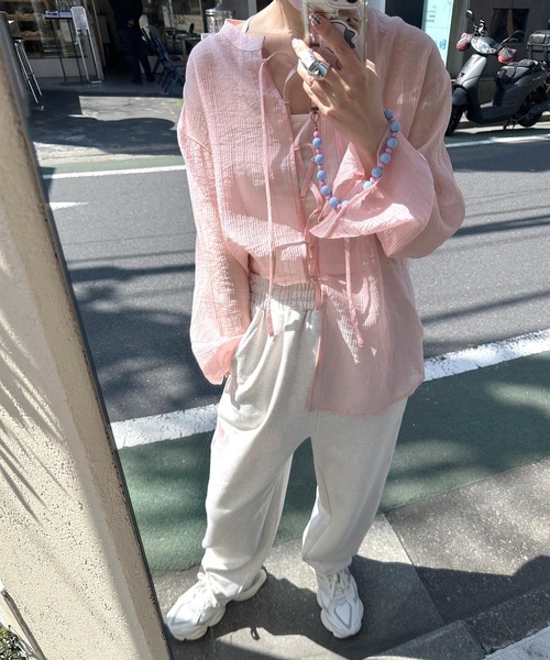 Alley by w closet(アリーバイダブルクローゼット)の「【前後2WAY/Alley】レースアップシアーシャツ(シャツ/ブラウス・レディース・ピンク/ラベンダー/オフホワイト・FREE)」の19枚目の写真