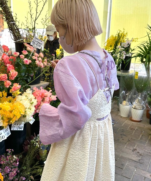 Alley by w closet(アリーバイダブルクローゼット)の「【前後2WAY/Alley】レースアップシアーシャツ(シャツ/ブラウス・レディース・ピンク/ラベンダー/オフホワイト・FREE)」の7枚目の写真