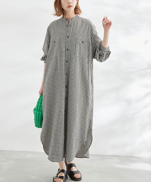 ROPE' PICNIC(ロペピクニック)の「麻混シャツワンピース(ワンピース・レディース・サックスブルー/オフホワイト/ターコイズブルー/オレンジ/ブラック系その他・38)」の3枚目の写真