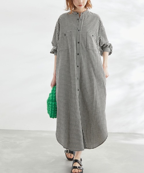 ROPE' PICNIC(ロペピクニック)の「麻混シャツワンピース(ワンピース・レディース・サックスブルー/オフホワイト/ターコイズブルー/オレンジ/ブラック系その他・38)」の6枚目の写真