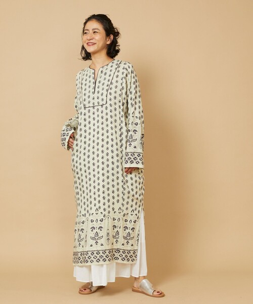 freada フリーダ エスニック ワンピース インド綿 刺繍 長袖