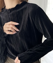 classicalelf | 上品な艶感 ベロアプリーツメローハイネックトップス(Tシャツ/カットソー)