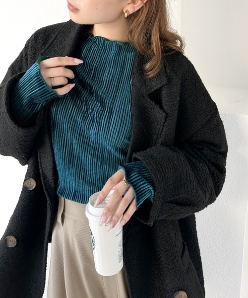 classicalelf（クラシカルエルフ）の「上品な艶感 プリーツメローハイネックベロアトップス（Tシャツ/カットソー・レディース・モカ/ブラウン/グレイッシュベージュ/アイボリー/ブラック/ブルー・LARGE/MEDIUM/SMALL/X-LARGE）」の20枚目の写真