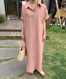 半袖ロングシャツワンピース