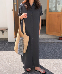 半袖ロングシャツワンピース