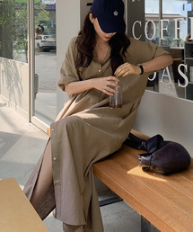 半袖ロングシャツワンピース