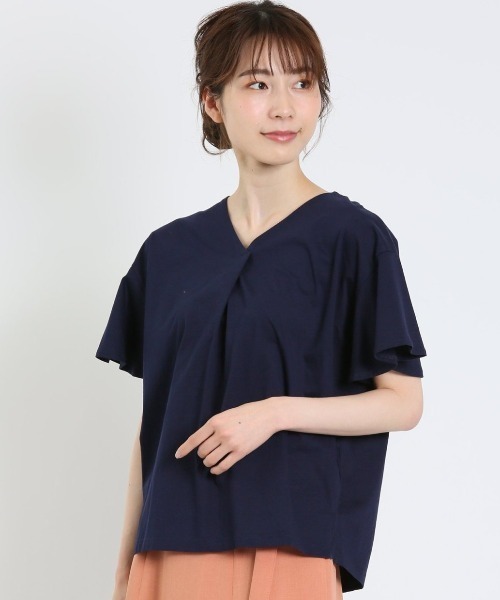 MARLENE JOBERT(マルレーヌ ジョベル)の「マルレーヌジョベル/MARLENE JOBERT 接触冷感 Vネック 袖フレアTシャツ(Tシャツ/カットソー・レディース・ネイビー/サックスブルー/オレンジ/ホワイト/イエロー・LARGE/MEDIUM)」の3枚目の写真