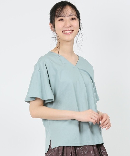 MARLENE JOBERT(マルレーヌ ジョベル)の「マルレーヌジョベル/MARLENE JOBERT 接触冷感 Vネック 袖フレアTシャツ(Tシャツ/カットソー・レディース・ネイビー/サックスブルー/オレンジ/ホワイト/イエロー・LARGE/MEDIUM)」の4枚目の写真