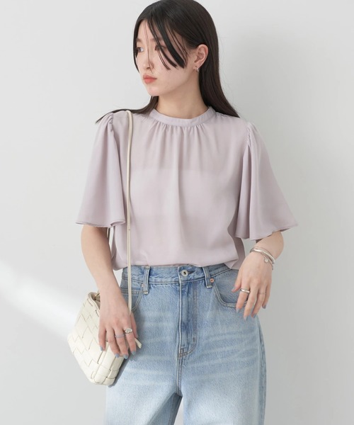 earth music&ecology(アースミュージックアンドエコロジー)の「2WAYフレアスリーブブラウス(シャツ/ブラウス・レディース・オフホワイト/サックスブルー/ピンク/ドット・FREE)」の3枚目の写真