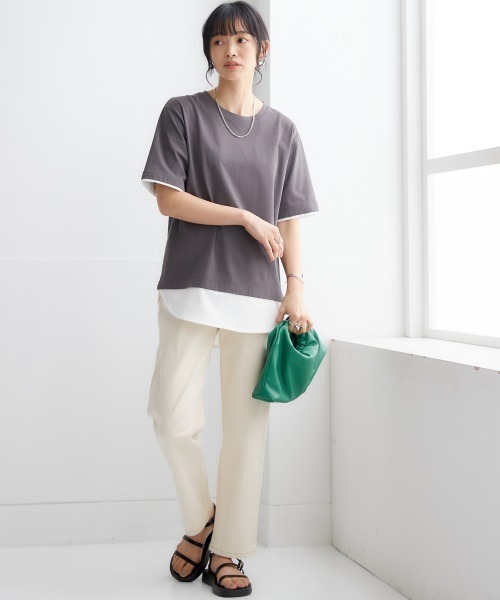 nissen(ニッセン)の「【汗じみ防止加工】重ね着風トップス(Tシャツ/カットソー・レディース・グレイッシュベージュ/チャコールグレー/グリーン系/ブラック/ブルー・L/LL/S/M)」の9枚目の写真