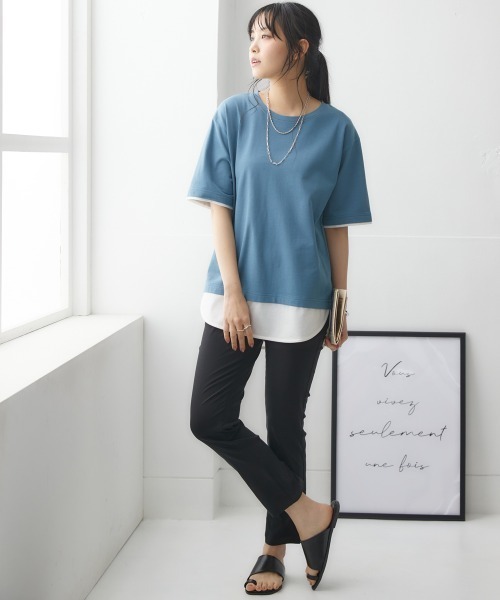 nissen(ニッセン)の「【汗じみ防止加工】重ね着風トップス(Tシャツ/カットソー・レディース・グレイッシュベージュ/チャコールグレー/グリーン系/ブラック/ブルー・L/LL/S/M)」の6枚目の写真