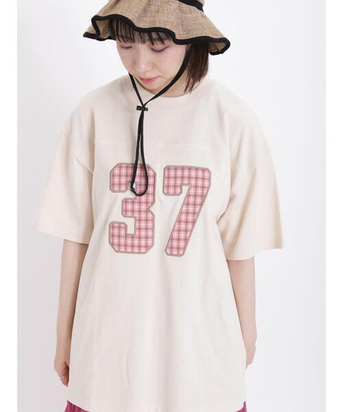 Samansa Mos2(サマンサ モスモス)の「ロゴアップリケTシャツ(Tシャツ/カットソー・レディース・オフホワイト/キナリ/チャコールグレー・F)」の14枚目の写真