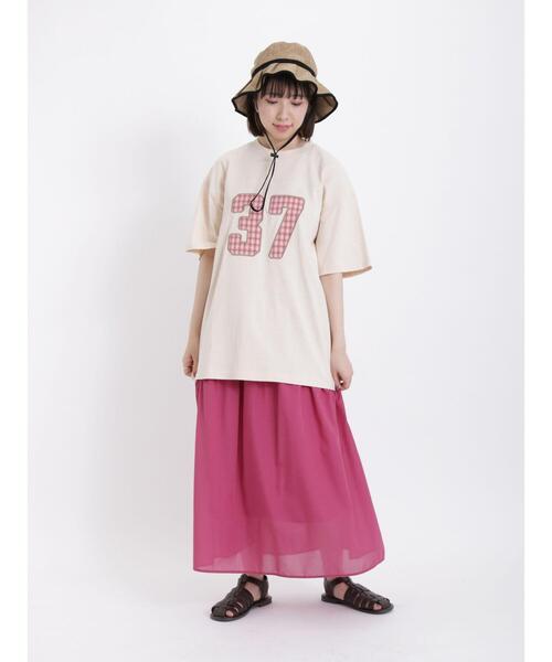 Samansa Mos2(サマンサ モスモス)の「ロゴアップリケTシャツ(Tシャツ/カットソー・レディース・オフホワイト/キナリ/チャコールグレー・F)」の8枚目の写真