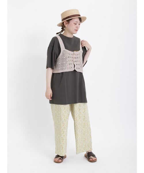 Samansa Mos2(サマンサ モスモス)の「ロゴアップリケTシャツ(Tシャツ/カットソー・レディース・オフホワイト/キナリ/チャコールグレー・F)」の5枚目の写真