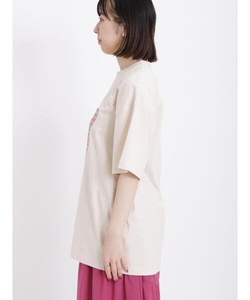 Samansa Mos2(サマンサ モスモス)の「ロゴアップリケTシャツ(Tシャツ/カットソー・レディース・オフホワイト/キナリ/チャコールグレー・F)」の9枚目の写真