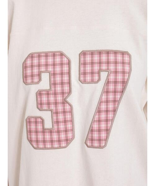 Samansa Mos2(サマンサ モスモス)の「ロゴアップリケTシャツ(Tシャツ/カットソー・レディース・オフホワイト/キナリ/チャコールグレー・F)」の12枚目の写真