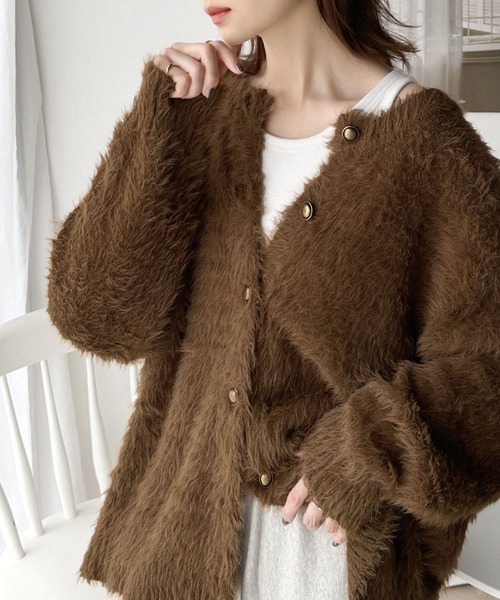 classicalelf(クラシカルエルフ)の「表情豊かな上品 ニット。 2way シャギー ニット カーデ(カーディガン/ボレロ・レディース・チャコールグレー/グレイッシュベージュ/ブラウン/アイボリー・SMALL/LARGE/MEDIUM/X-LARGE)」の8枚目の写真