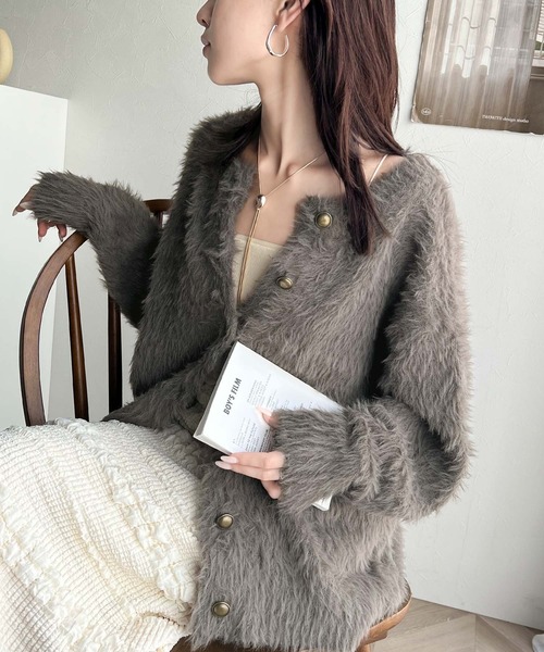 セール】表情豊かな上品 ニット。 2way シャギー ニット カーデ