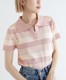 w closet | スキッパーランダムボーダーポロニット(ポロシャツ)