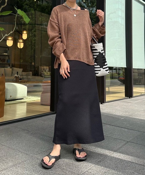 DouDou（ドゥドゥ）の「ランダムリブ2WAYタンクワンピース（ワンピース・レディース・オフホワイト/グレイッシュベージュ/ネイビー/ブラック・FREE）」の15枚目の写真