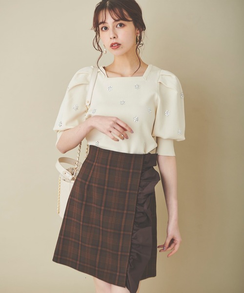 31 Sons de mode(トランテアン ソン ドゥ モード)の「フリル2WAYミニスカート(スカート・レディース・ベージュ/ダークブラウン・38/36)」の8枚目の写真
