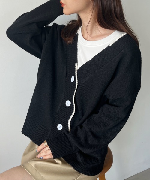 CLEA（クレア）の「フロントスカラップ パイピングニットカーディガン