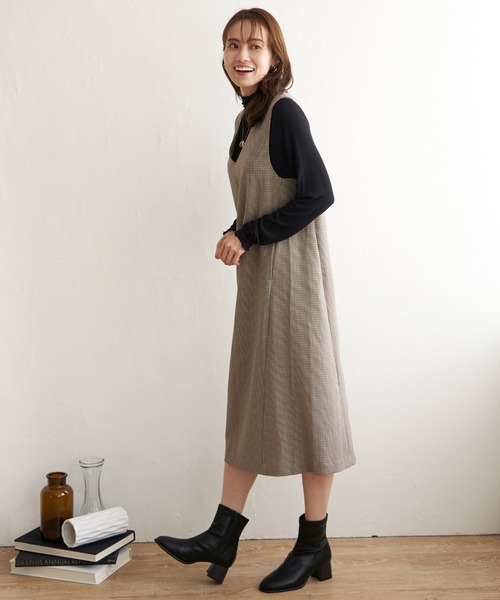 ikka（イッカ）の「ウーリッシュフラノジャンパースカート（ワンピース・レディース・ブラック/ブラウン系その他/ブラウン・S/M/L）」の10枚目の写真