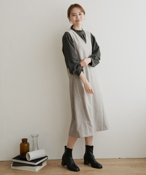 ikka（イッカ）の「ウーリッシュフラノジャンパースカート（ワンピース・レディース・ブラック/ブラウン系その他/ブラウン・S/M/L）」の7枚目の写真