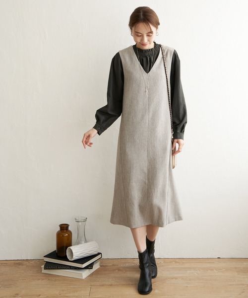 ikka（イッカ）の「ウーリッシュフラノジャンパースカート（ワンピース・レディース・ブラック/ブラウン系その他/ブラウン・S/M/L）」の8枚目の写真