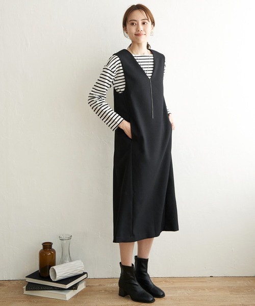 ikka（イッカ）の「ウーリッシュフラノジャンパースカート（ワンピース・レディース・ブラック/ブラウン系その他/ブラウン・S/M/L）」の4枚目の写真