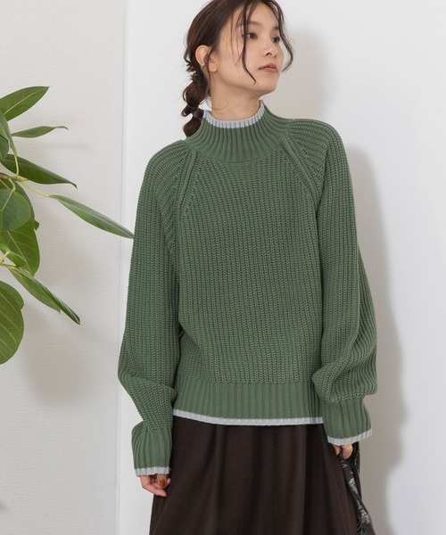 POU DOU DOU(プードゥドゥ)の「配色ニットプルオーバー(ニット/セーター・レディース・ブルー/グリーン/アイボリー/ブラック・3)」の13枚目の写真