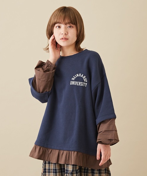 CUBE SUGAR（キューブシュガー）の「吊り裏毛スウェットレイヤード風プルオーバー（スウェット・レディース・レッド/ホワイト/トップグレー/ネイビー・M）」の4枚目の写真