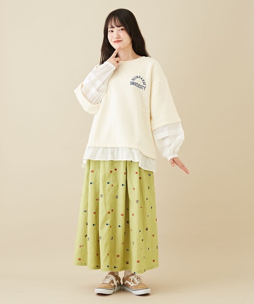 CUBE SUGAR（キューブシュガー）の「吊り裏毛スウェットレイヤード風プルオーバー（スウェット・レディース・レッド/ホワイト/トップグレー/ネイビー・M）」の6枚目の写真