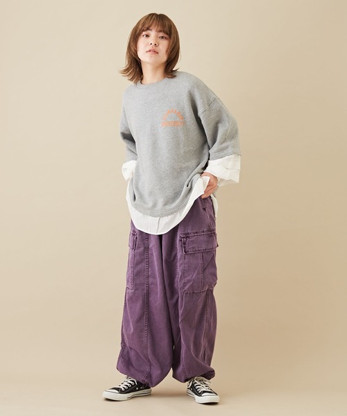 CUBE SUGAR（キューブシュガー）の「吊り裏毛スウェットレイヤード風プルオーバー（スウェット・レディース・レッド/ホワイト/トップグレー/ネイビー・M）」の9枚目の写真