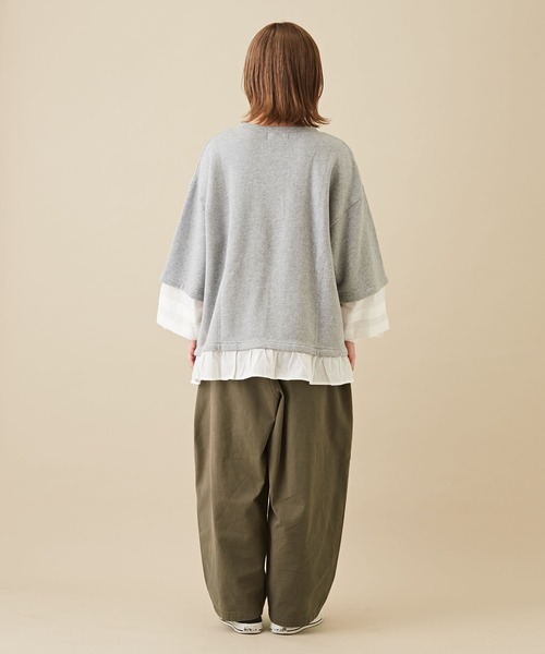 CUBE SUGAR（キューブシュガー）の「吊り裏毛スウェットレイヤード風プルオーバー（スウェット・レディース・レッド/ホワイト/トップグレー/ネイビー・M）」の14枚目の写真