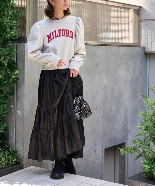 FREE'S MART（フリーズマート）の「◆カレッジロゴパフスリーブショート丈スウェット（スウェット・レディース・ホワイト系その他/ネイビー・FREE）」の9枚目の写真