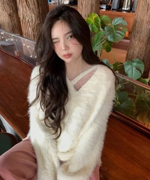 セール】クロップド丈V開きシャギーニット（ニット/セーター）｜LADY