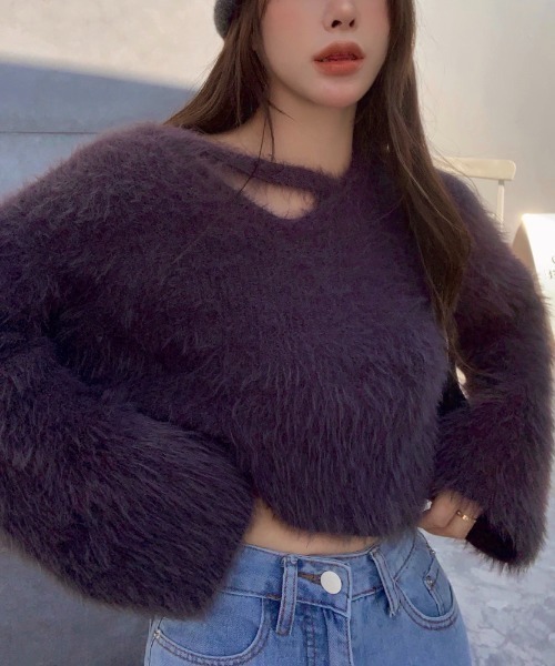 セール】クロップド丈V開きシャギーニット（ニット/セーター）｜LADY