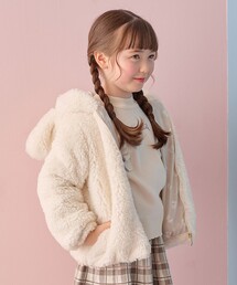 anyFAM アニマル耳　フェイクファー　ブルゾン ラベンダー×ウサギ 150 アニマルふわふわマフラー / any FAM KIDS | ファッション通販