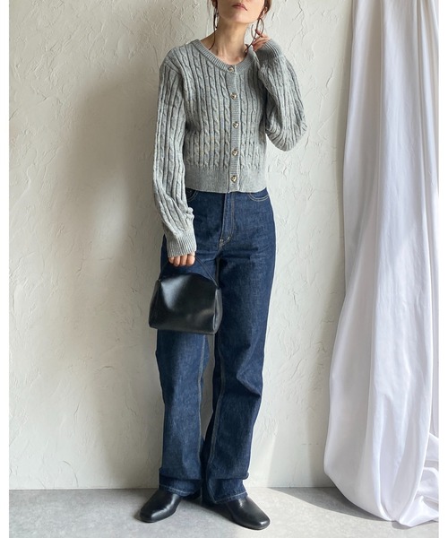 She's Closet（シーズクローゼット）の「長袖ショート丈ハートボタンケーブルニットカーディガン（カーディガン/ボレロ・レディース・杢グレー/アイボリー/ブラック・FREE）」の14枚目の写真