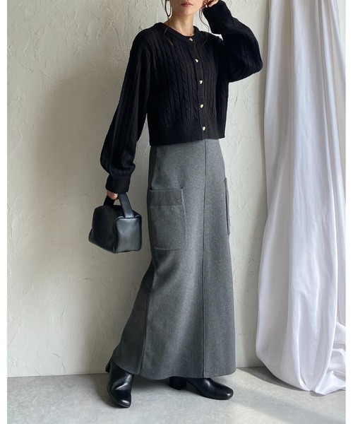 She's Closet（シーズクローゼット）の「長袖ショート丈ハートボタンケーブルニットカーディガン（カーディガン/ボレロ・レディース・杢グレー/アイボリー/ブラック・FREE）」の8枚目の写真