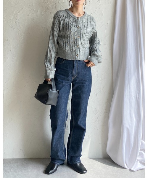 She's Closet（シーズクローゼット）の「長袖ショート丈ハートボタンケーブルニットカーディガン（カーディガン/ボレロ・レディース・杢グレー/アイボリー/ブラック・FREE）」の10枚目の写真
