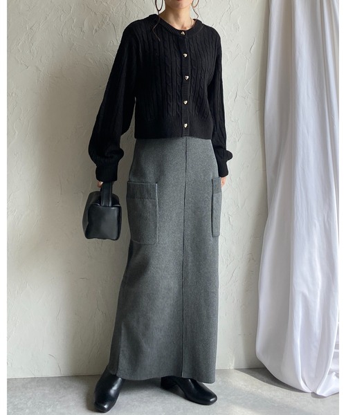 She's Closet（シーズクローゼット）の「長袖ショート丈ハートボタンケーブルニットカーディガン（カーディガン/ボレロ・レディース・杢グレー/アイボリー/ブラック・FREE）」の19枚目の写真