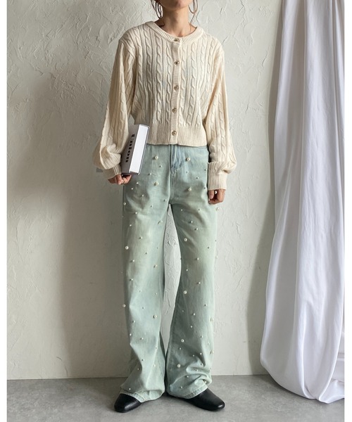 She's Closet（シーズクローゼット）の「長袖ショート丈ハートボタンケーブルニットカーディガン（カーディガン/ボレロ・レディース・杢グレー/アイボリー/ブラック・FREE）」の11枚目の写真